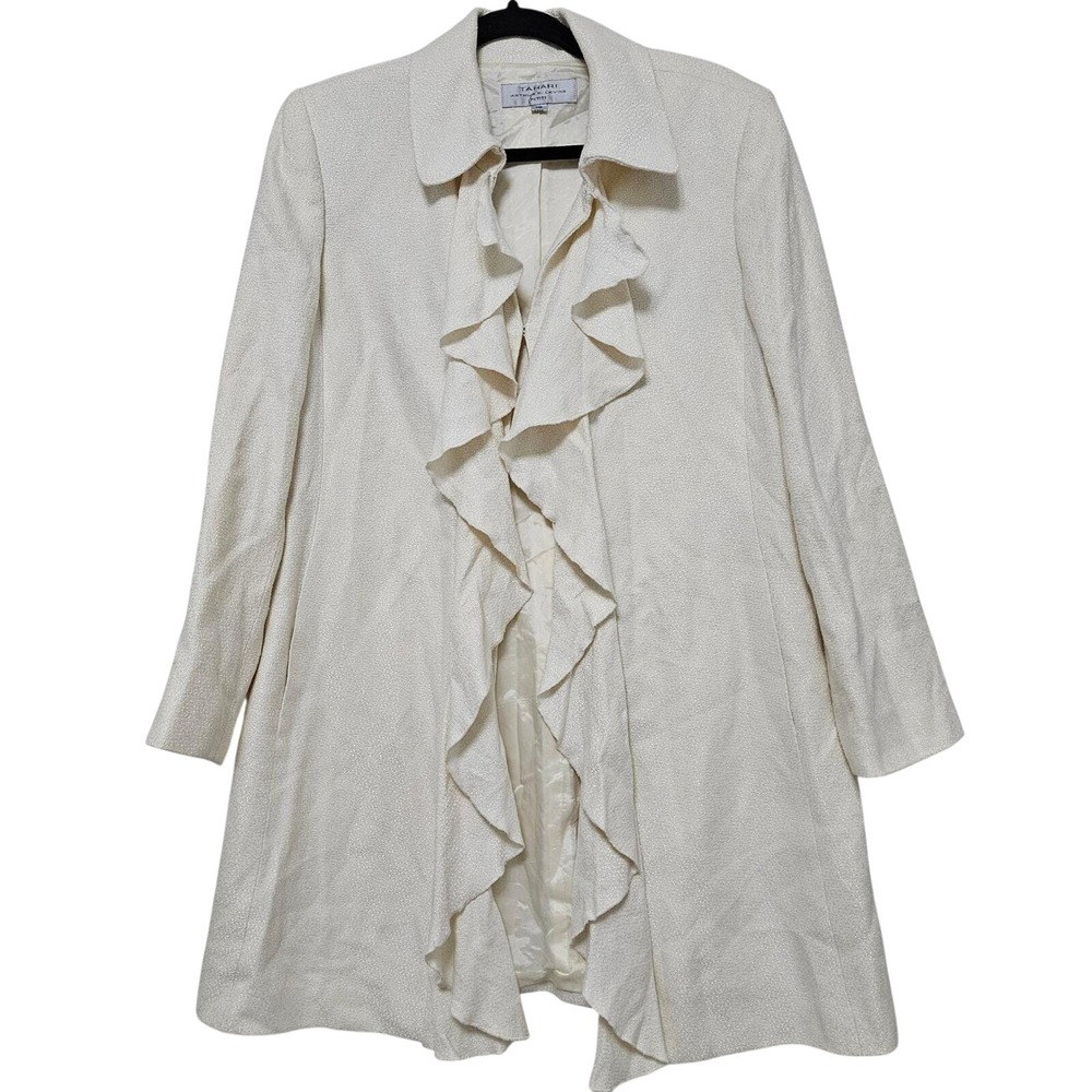 Tahari Arthur S Levine Ivory Ruffle Bouclé Blazer Y2K Petite‎ 14P Office Chic